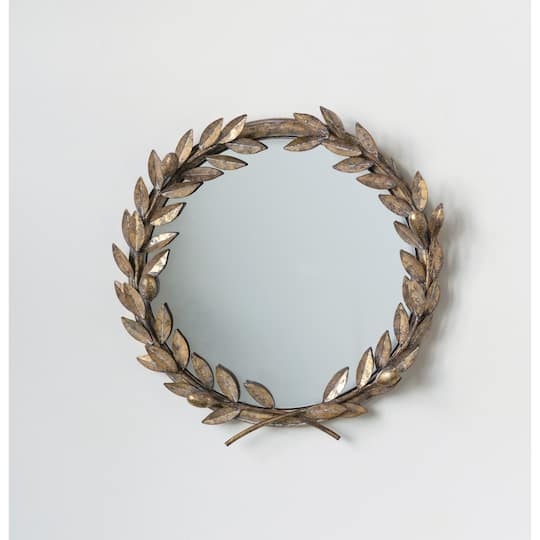 Hello Honey® 18.5" Framed Round Antique Gold Metal Laurel Wreath Wall Mirror